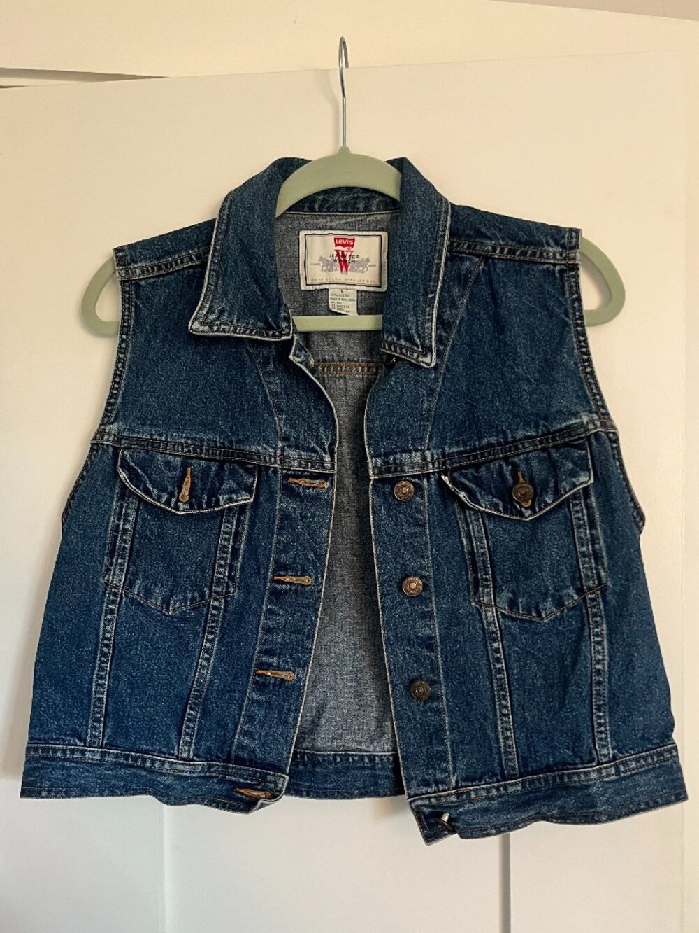 Vintage 1996 Levi's Women's Blue Denim Jean Vest - Size L